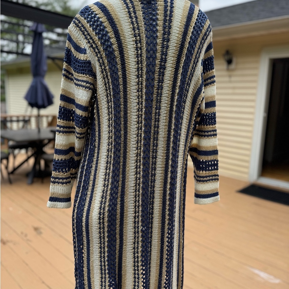North Style Cardigan Striped Blue and Cream Women's Long Sleeve Style size large - Picture 4 of 8
